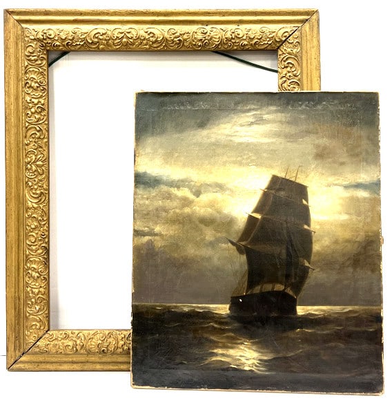 James Gale Tyler Ship at Dusk Oil on Canvas: James Gale Tyler Ship at Dusk Oil on Canvas James was an American Artist (1855-1931) Born in New York. This beautiful painting does have some wear due to age and display but otherwise in good conditio