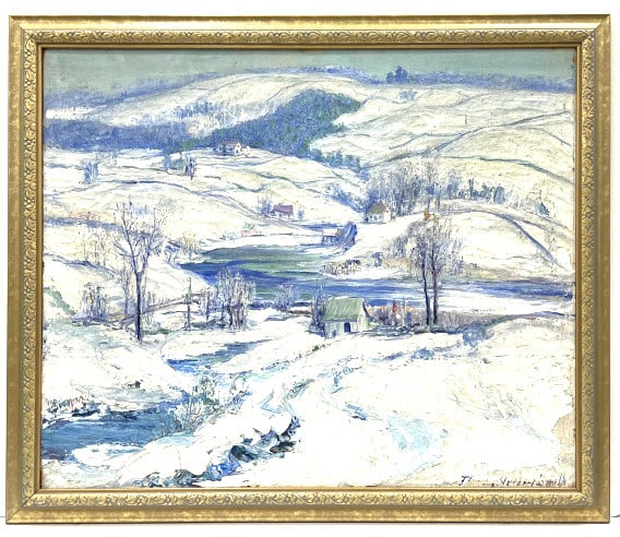 Antique Artist Signed Oil on Canvas Winter Scene (1 of 6)