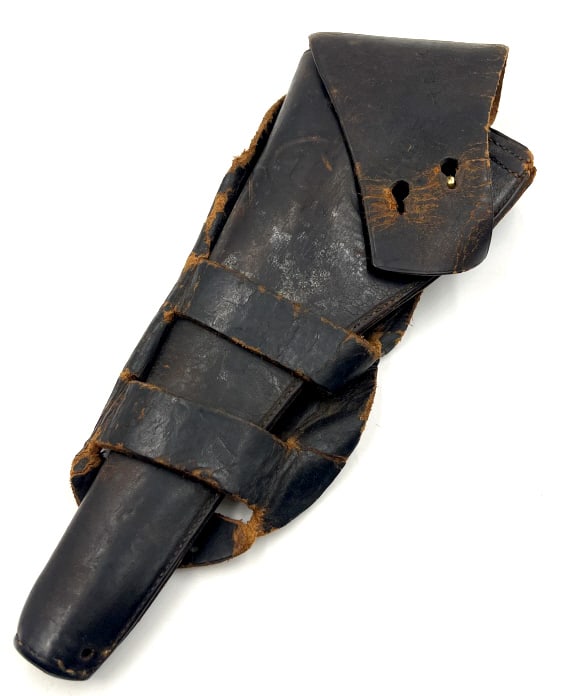 Indian War US Cavalry Pattern 1881 Leather Holster: Indian War US Cavalry Pattern 1881 Leather Holster. The Indian War US holster is in nice used condition. Unknown maker marked, On the leather flap reads 4 E 2. This might be for Company E 4th Cavalry.