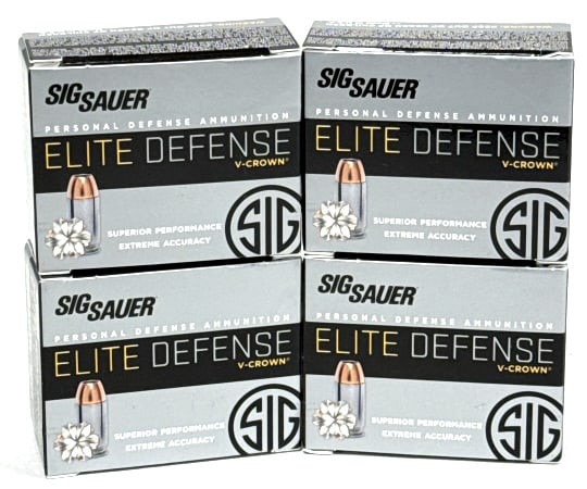 80 Rds Sig Sauer Elite Defense 380 Auto 90gr: 80 Rds Sig Sauer Elite Defense 380 Auto 90gr. This lot contains 4 original boxes of Sig Sauer Elite Defense V-Crown 380 Auto 90gr JHP Ammunition.