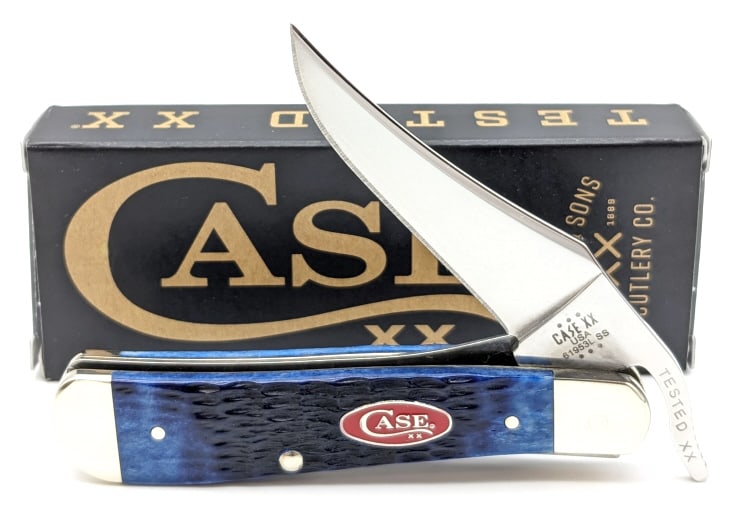 2024 Case XX Navy Blue Bone Russlock w/ Box: 2024 Case XX Navy Blue Bone Russlock 61953L w/ Box. Knife is in like new condition. Overall measures 4-1/8in when closed.