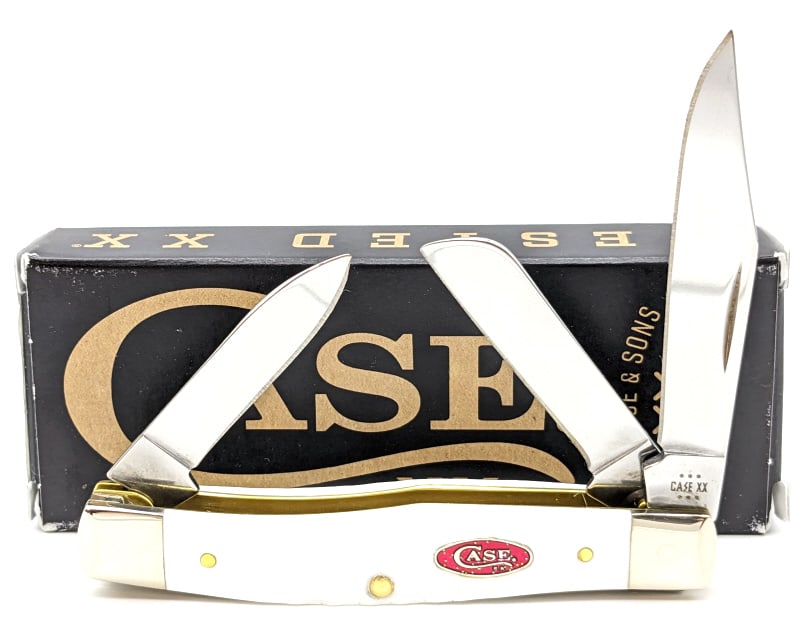 2024 Case XX White Synthetic Medium Stockman w Box: 2024 Case XX White Synthetic Medium Stockman 63032 w/ Box. Knife is in like new condition. Overall measures 3-5/8in when closed.