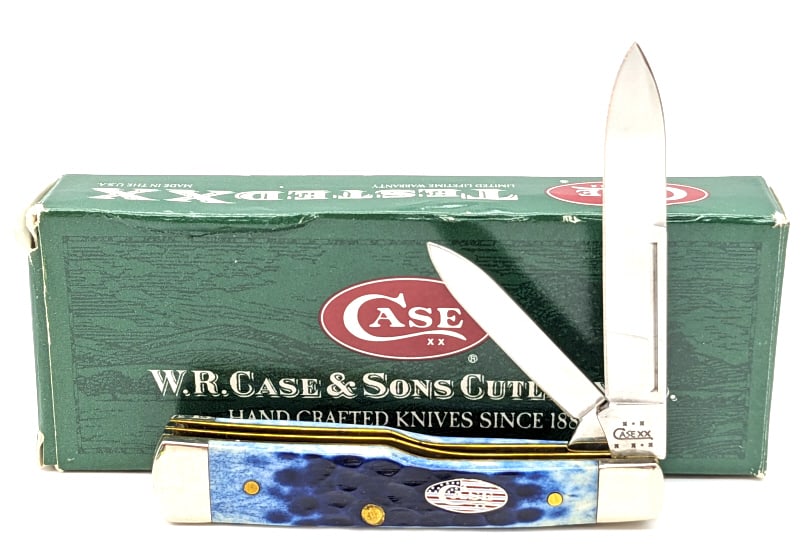 2003 Case XX Navy Blue Bone Small Gunstock w/ Box: 2003 Case XX Navy Blue Bone Small Gunstock 6215 w/ Box. Knife is in like new condition. Overall measures 3in when closed.