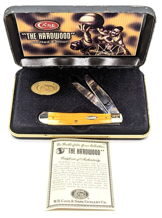 2004 Case XX Ltd The Hardwood Orange Bone Trapper: 2004 Case XX Ltd The Hardwood Orange Bone Trapper 6254 w/ Case. Knife is engraved with the serial 324 of 500 on the upper front bolster, and has Hardwood etchings on the blades. Knife is in very nice