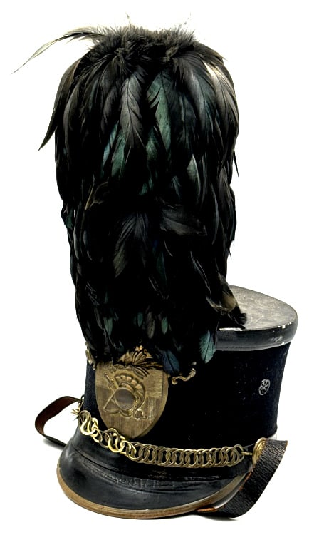 West Point Officer Parade Shako W/Feather Plume: West Point Officer Parade Shako W/Feather Plume . The West Point Military Officer parade hat is in very nice used condition. The leather liner is marked The Cadet Store West Point NY. The black feathe