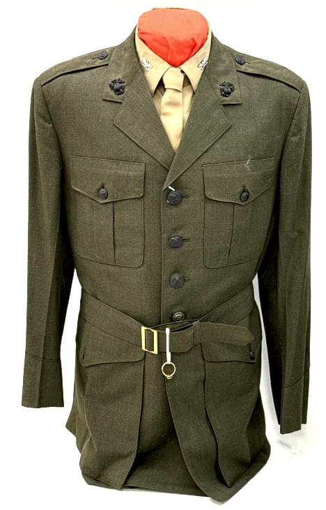 1966 USMC Named Dress Greens Lt. Col J.R. Young: 1966 USMC Named Dress Greens Lt. Col J.R. Young. The uniform is named to Lt. Col J.R. Young. Uniform comes with a USMC ring, shirt, tie, and dress bag. The uniform is in very nice condition and displa