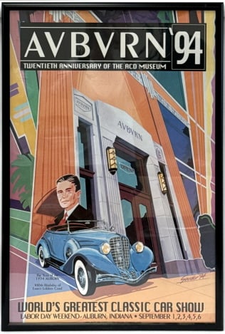 1994 Auburn Cord Duesenberg Festival Poster Framed: 1994 Auburn Cord Duesenberg Festival Poster Framed. 1994 Auburn World's Greatest Classic Car Show 20th Anniversary of The ACD Museum. "The Year of the 1934 Auburn, 100th Birthday of Errett Lobban Cord