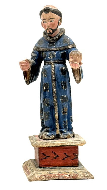 Antique Hand-Carved Wood Santo St. Francis Statue: Antique Hand-Carved Wood Santo Saint Francis Statue. Nice condition with most of the original paint. Measures approx. 13" tall x 5" across x 4-1/2" deep.