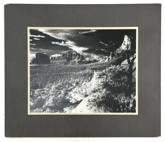 1930's Harry Vroman Dark Dawn Silver Gelatin Print: 1930's silver gelatin print by photographer Harry Vroman. The print is titled "Dark Dawn" and is in nice condition. Mounted on paper board with matte. Sight measures 13-5/8" across x 11-3/4" tall, wit