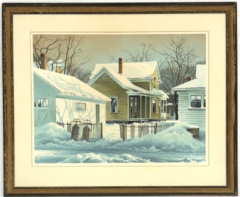 Robert Addison "465 Elm Street" Framed Serigraph: Limited Edition Artist Proof serigraph by artist Robert William Addison. The serigraph is titled "465 Elm Street" and is artist signed in the lower right border in pencil, one of 50 artist proofs. Sig