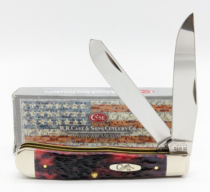2021 Case XX Crimson Red Bone Trapper 6254 w/ Box: 2021 Case XX Crimson Red Bone Trapper 6254 w/ Box. Knife is in like new condition. Overall measures 4-1/8in when closed. Ref #: 131