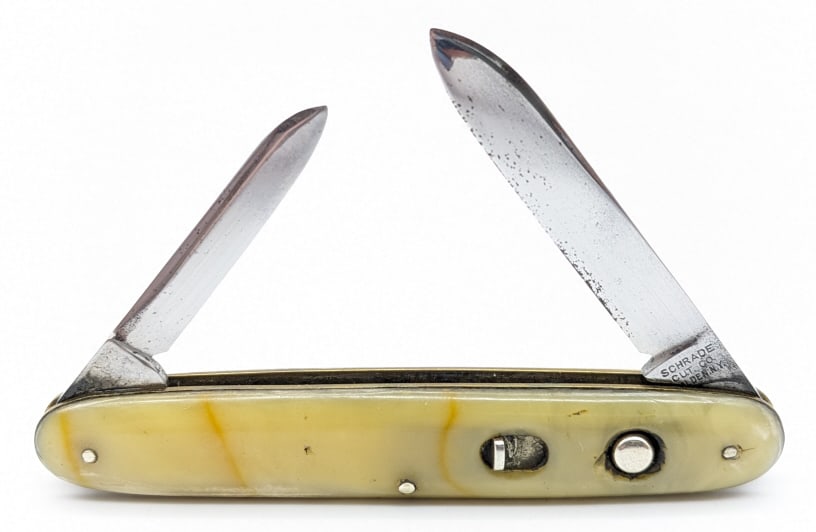 Schrade Marbled Celluloid Double Switchblade Knife (1 of 4)