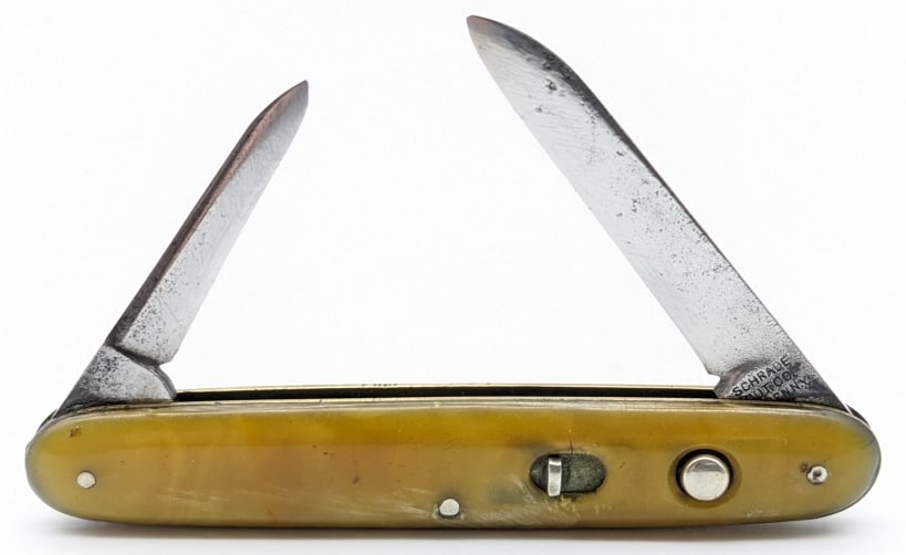 Schrade Marbled Celluloid Double Switchblade Knife (1 of 4)