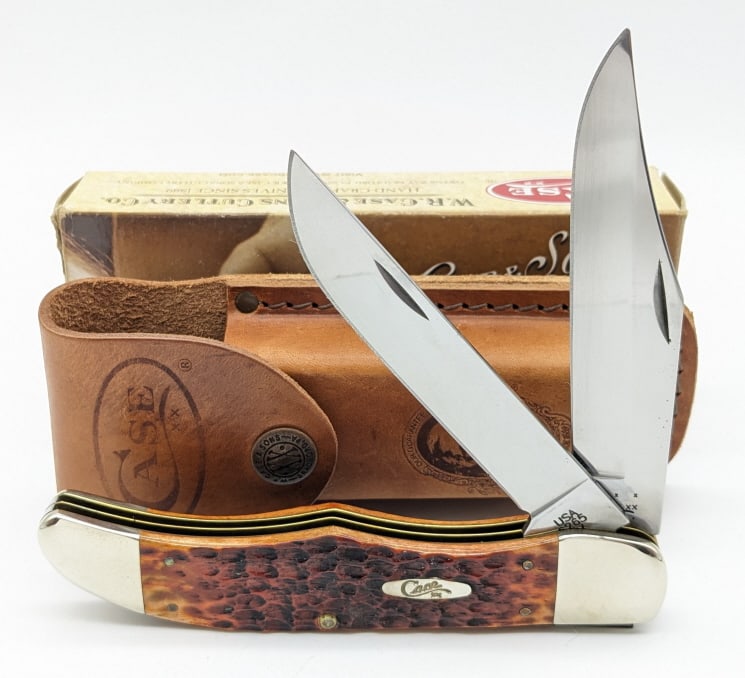 2013 Case XX Chestnut Bone Folding Hunter Knife w/ Box: 2013 Case XX Chestnut Bone Folding Hunter 6265 w/ Box & Sheath. Knife is in very nice condition with light wear from handling. Overall measures 5-1/4in when closed. Ref #: 2351