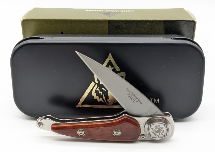 Lone Wolf Paul Perfecto Burl Wood Knife w/ Box (1 of 4)