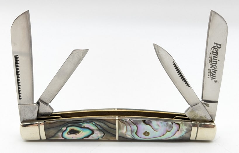 Remington Collector Series Abalone Congress Knife: Remington Collector Series Abalone Congress. Knife is in very nice condition with light wear from handling. Overall measures 3-5/8in when closed. Ref #: 2329