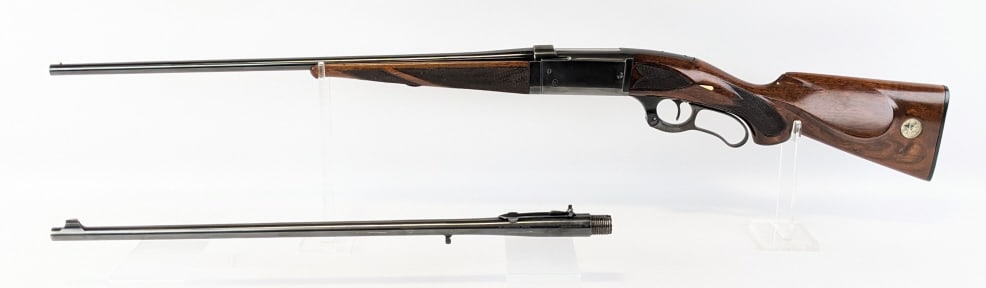 Savage Model 99 .410 / .300 Sav Lever Action Rifle: Savage Model 99 .410 Ga / .300 Sav Lever Action Takedown Rifle. Rifle was manufactured in 1928 and features 24in barrels in both .410 Ga and .300 Sav, buckhorn rear sight on the .300 Sav barrel, blued