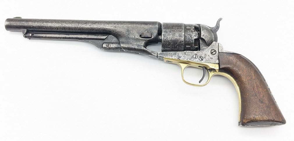 Colt Model 1860 Army .44 Cal Percussion Revolver: Colt Model 1860 Army .44 Cal Percussion Revolver. Revolver was manufactured in 1862 according to the Colt database. Revolver appears to be numbers matching with no serial numbers visible on the cylind