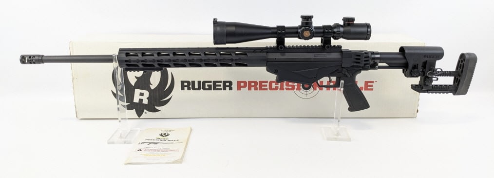 Ruger Precision 6.5 Creedmoor Bolt Action Rifle: Ruger Precision 6.5 Creedmoor Bolt Action Rifle w/ Box. Features a 25-3/4in barrel with flash hider compensator, Osprey Optics 10-40x50 scope, forward under barrel rail, anodized matte black finish, a