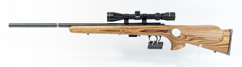 Marlin Model 917V .17 HMR Bolt Action Rifle: Marlin Model 917V .17 HMR Bolt Action Rifle. Comes with an extra magazine and features a 22in bull barrel, Tasco Pronghorn 3-9x scope, blued finish, and ergonomic thumb hole laminated stock with cheek