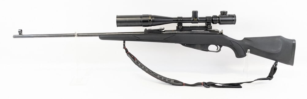 Sporter Russian M91/30 Mosin Nagant 7.62x54R Rifle: Sporter Russian M91/30 Mosin Nagant 7.62x54R Rifle. Features a 28-1/2in barrel, stamped 1943, BSA 6-24x scope, blued black finish, and checkered black polymer stock. Rifle is in nice custom condition