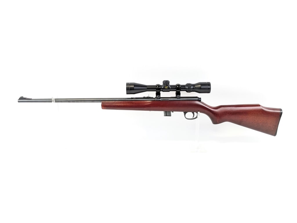 Marlin Model 25N .22 LR Bolt Action Rifle: Marlin Model 25N .22 LR Bolt Action Rifle. Features a 22in micro-groove barrel, Red Head 3-9x40 scope, and smooth red finish wood stock. Rifle is in good condition with some scuffs and wear from use a