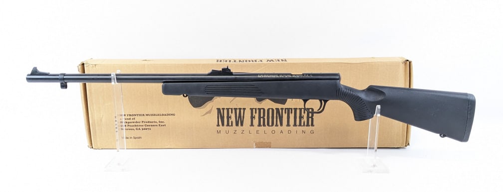 BPI-New Frontier Wind River .50 Cal Muzzleloader: BPI-New Frontier Wind River Magnum .50 Cal Muzzleloader w/ Box. Features a 24in barrel, adjustable rear sight, drilled and tapped scope mount, black finish, and black polymer stock. Rifle is in very n
