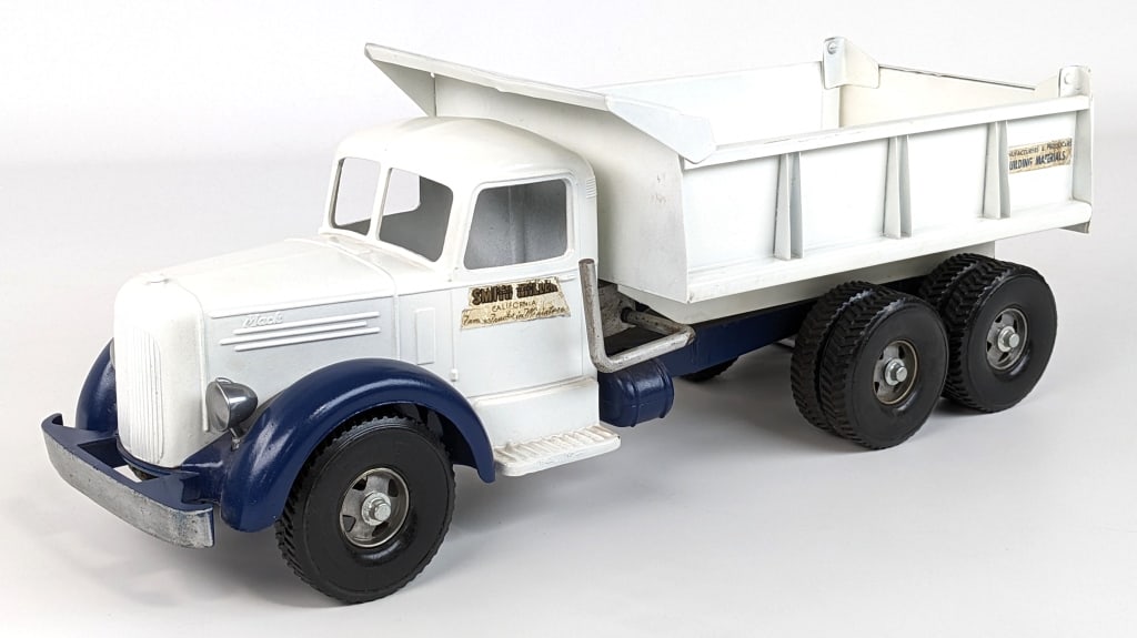 Restored Smith Miller L Mack Hydraulic Dump Truck: Restored Smith Miller L Mack hydrualic dump truck. The hydraulic dump works. The decals on the truck appear to be older. The truck has a nice restoration that displays well, but isn't perfect. Measure