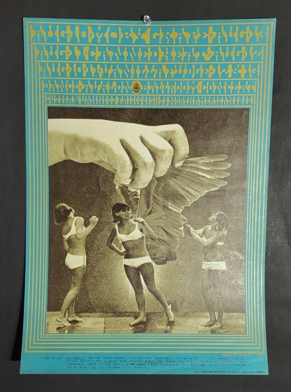 1967 Moby Grape, Canned Heat, Vanilla Fudge Poster: The psychedelic Family Dog concert poster is in good condition with some light creases and wear on the edges and corners. The poster is 20' x 14".