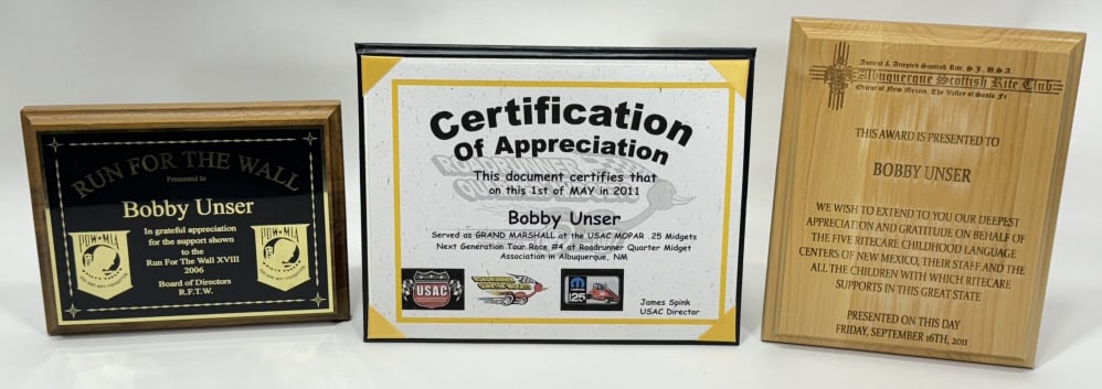 Lot of 3 Bobby Unser's Racing Awards (1 of 12)