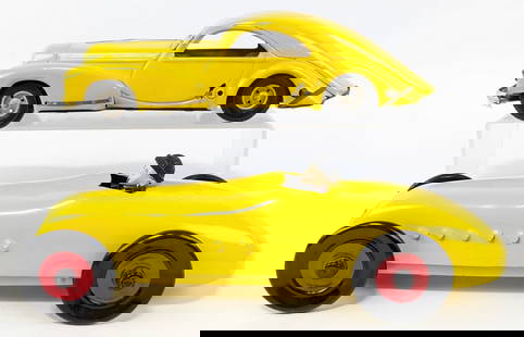 Gunthermann Windup Coupe & Yellow Roadster: Restored Gunthermann windup coupe and yellow roadster. Good restored condition. The windup mechanism on the coupe works. Largest measures approximately 10" long.