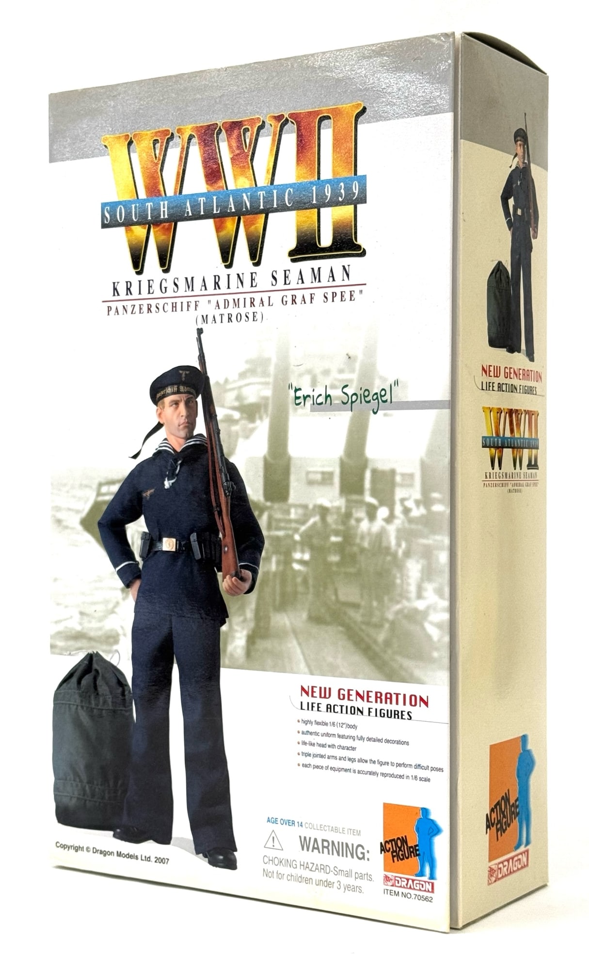 WW II German Erich Spiegel Dragon Action Figure NIB: WW II German Erich Spiegel Dragon Action Figure NIB.? The WW II Dragon Erich Spiegel Action Figure is brand new and in the original box.? Box reads 1/6 scale and 12 inch body.? Box number 70562.? All 
