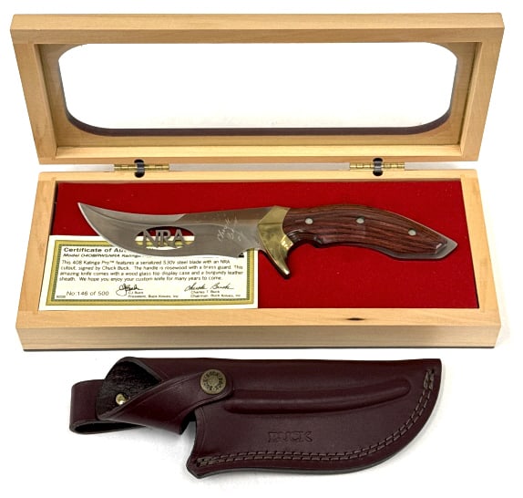 Buck Kalinga 408 Signed Fixed Blade Knife NRA: Buck Kalinga 408 Signed Fixed Blade Knife NRA. BUCK 408 Kalinga NRA model, signed by Chuck Buck. A certificate of authenticity is included for the limited edition of 500 units, this is #146 of only 50