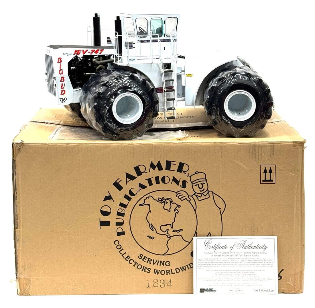 ERTL DCP 1:16 Big Bud 760 H.P. Original 1978 16V-747 Factory Replica: ERTL DCP 1:16 Big Bud 760 H.P. Original 1978 16V-747 Factory Replica in Original Box (Item# 40044).? Comes with Die-Cast Promotions COA and measuring over 20in long x 15.5in wide and 10.5in high.? Mad