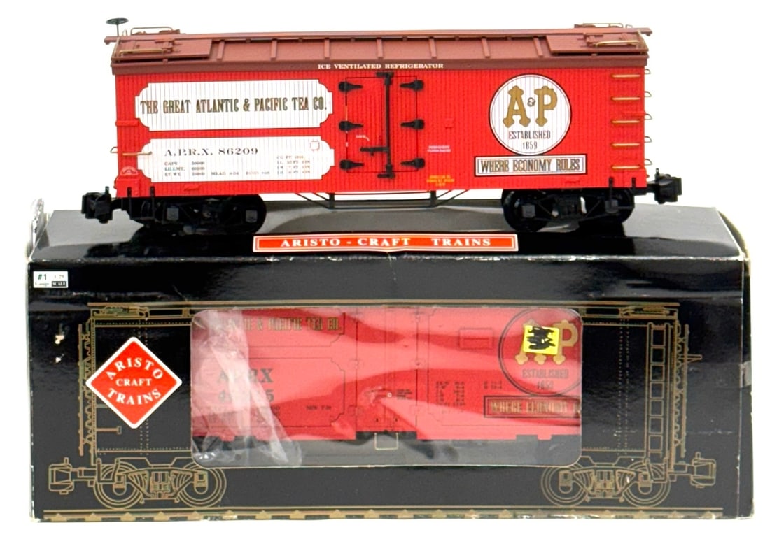 Aristo Craft Trains A&P Foods Steel Reefer Cars G-Scale: Aristo Craft Trains A&P Foods Steel Reefer Cars G-Scale, The Great Atlantic & Pacific Tea Co. *Both train cars are in good condition, one box does have some normal wear and damage due to age and stora