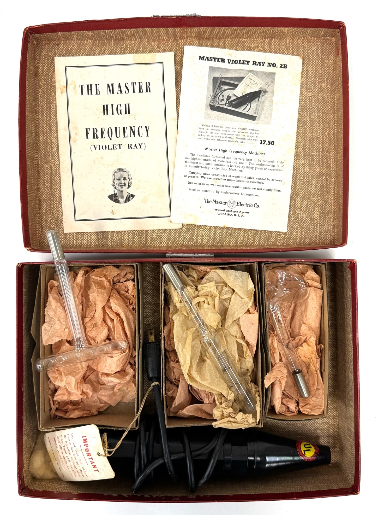 The Master High Frequency Violent Ray No 9 Quackery Device: The Master High Frequency Violent Ray No 9 Quackery Device.? The Master High Frequency No 9 is in very nice used condition.? The Quackery Device comes with 3 glass tubes.? Box also comes with the orig