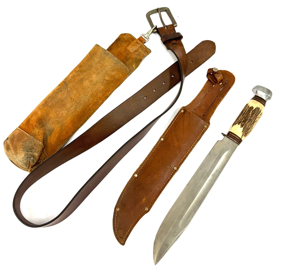Ulrich Solingen Germany Stag Handled Bowie Knife with Sheath: Ulrich Solingen Germany Stag Handled Bowie Knife with Sheath.? the Ulrich Solingen Stag handle Knife is in very nice used condition.? The fixed blade knife measures 15 1/4 inches long.? Blade reads So