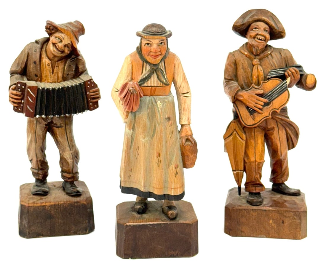(3) 1940's Hand Carved Black Forest Style Sculptures: (3) 1940's Hand Carved Black Forest Style Sculptures *tallest is 7.5in