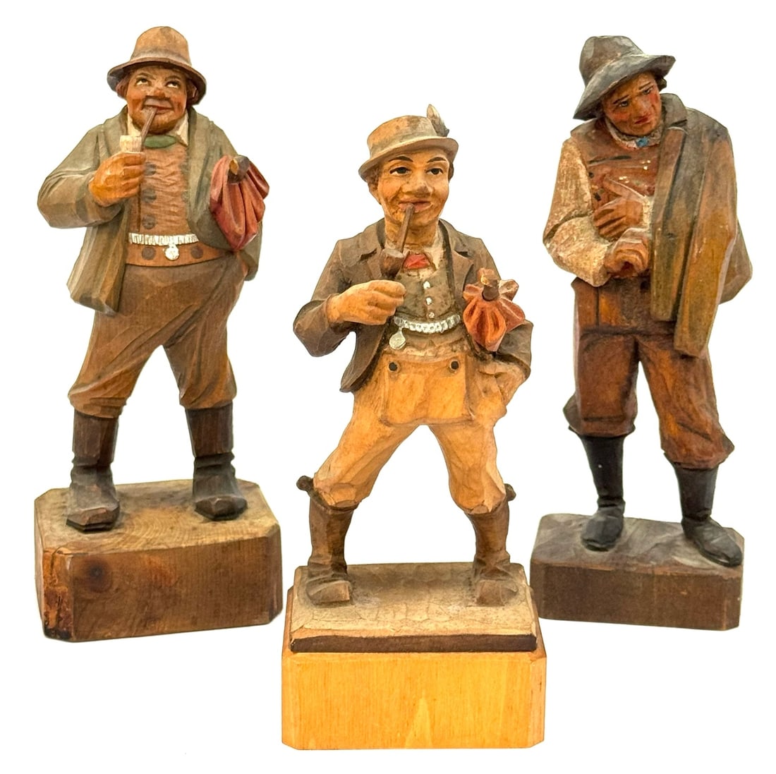 (3) 1940's Hand Carved Black Forest Style Sculptures: (3) 1940's Hand Carved Black Forest Style Sculptures *tallest is 7.5in