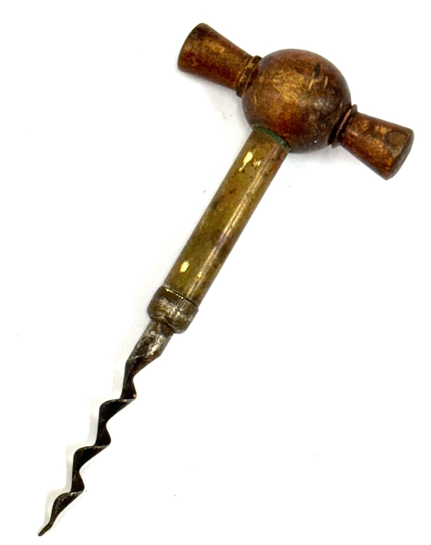 Antique Swedish Direct Pressure Corkscrew: Antique Swedish Direct Pressure Corkscrew. This Corkscrew Has A Masonic Marking On One Side Of The Wood Handle. It Is Unknown If The Corkscrew Was Originally Designed With This Marking Or If It Was Ad