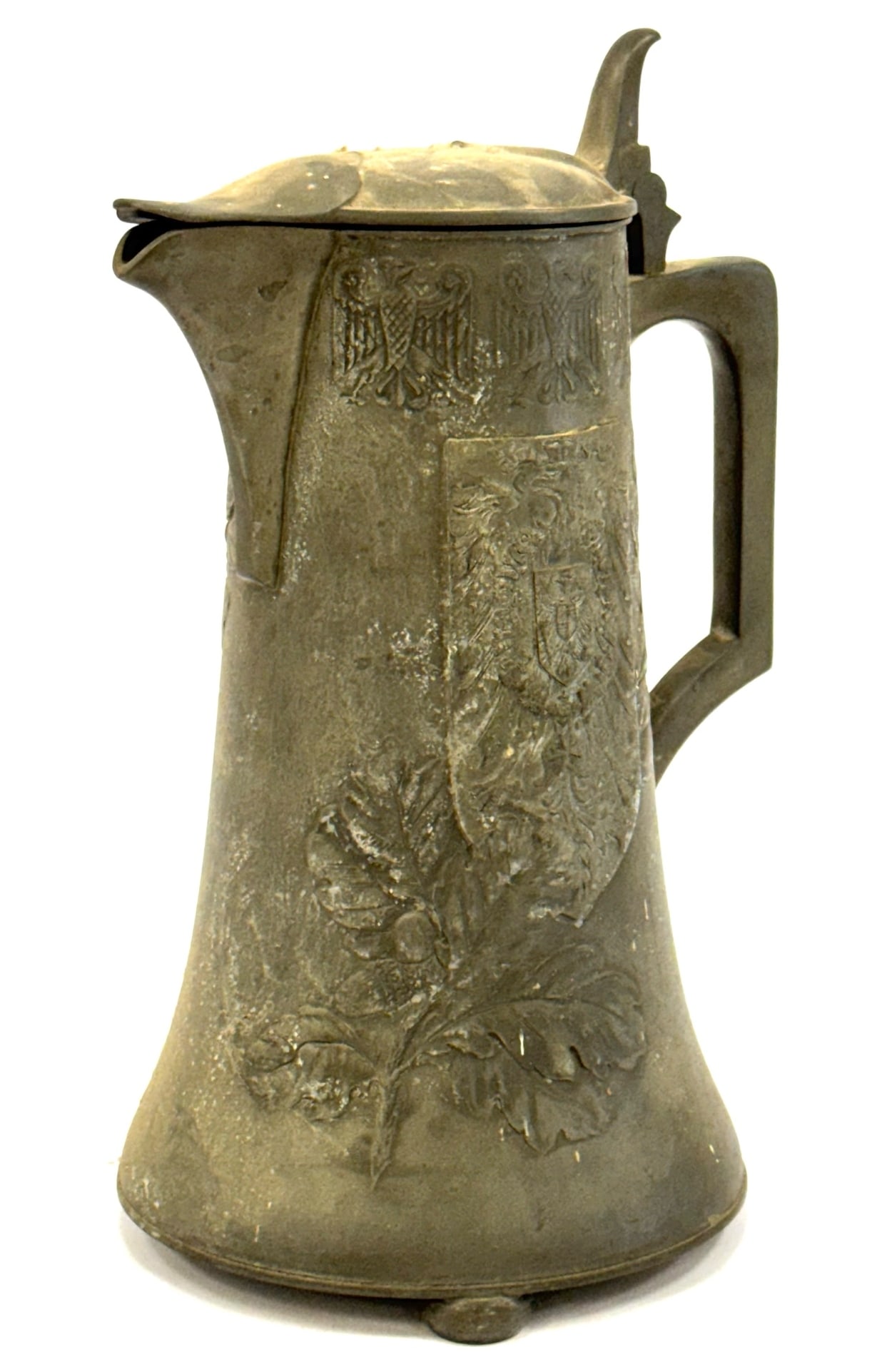 Antique Kayserzin 4291 Coat of Arms Pewter Flagon: Antique German Kayserzin 4291 Coat of Arms Pewter Flagon, maker mark and number stamped on bottom.? ?Measures 12in tall