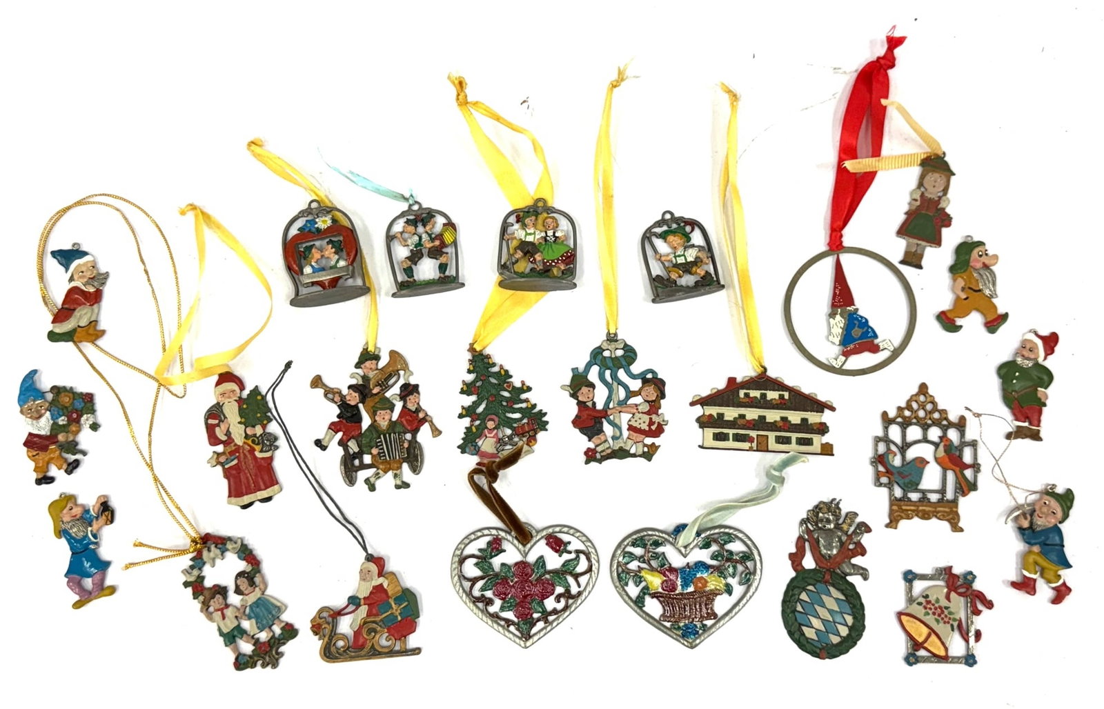 24 German Pewter & Metal Ornament Collection: 24 German Pewter & Metal Ornament Collection.? The vintage ornament collection is in very nice used collection.? Several of the German Pewter ornaments are hand painted.? Gnomes, Flowers, German kids,