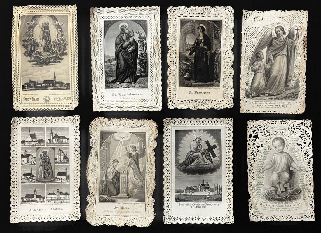 (8) Antique German Diecut Lace Prayer Devotional Cards: (8) Antique German Diecut Lace Prayer Devotional Cards