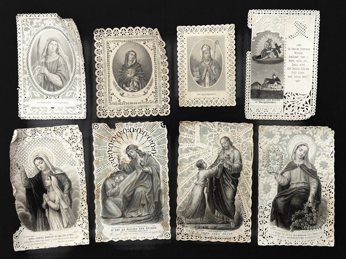 (8) Antique German Diecut Lace Prayer Devotional Cards: (8) Antique German Diecut Lace Prayer Devotional Cards