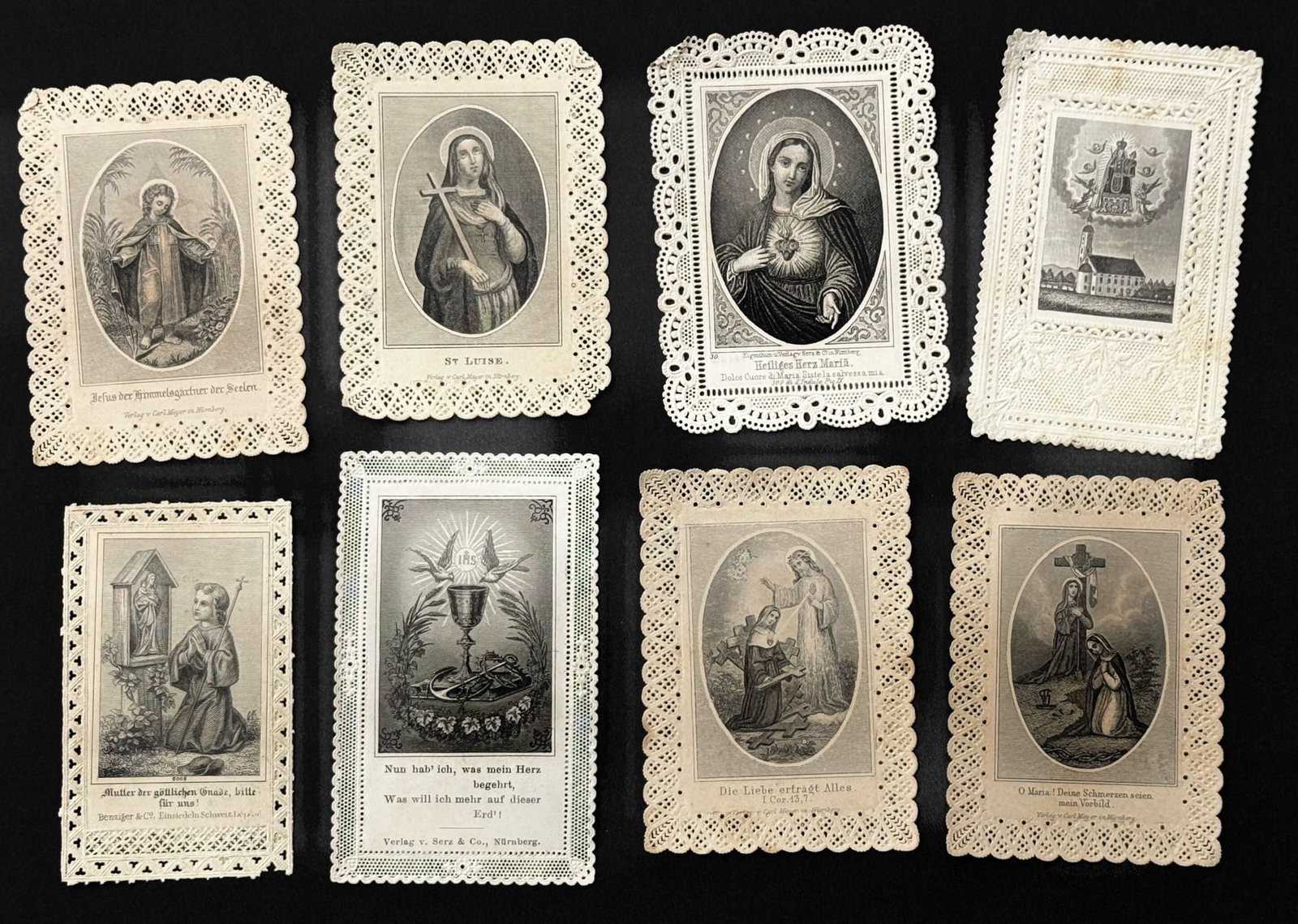 (8) Antique German Diecut Lace Prayer Devotional Cards: (8) Antique German Diecut Lace Prayer Devotional Cards