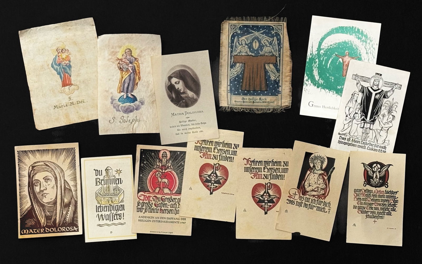 (13) Antique German Prayer Devotional Cards: (13) Antique German Prayer Devotional Cards including one on silk