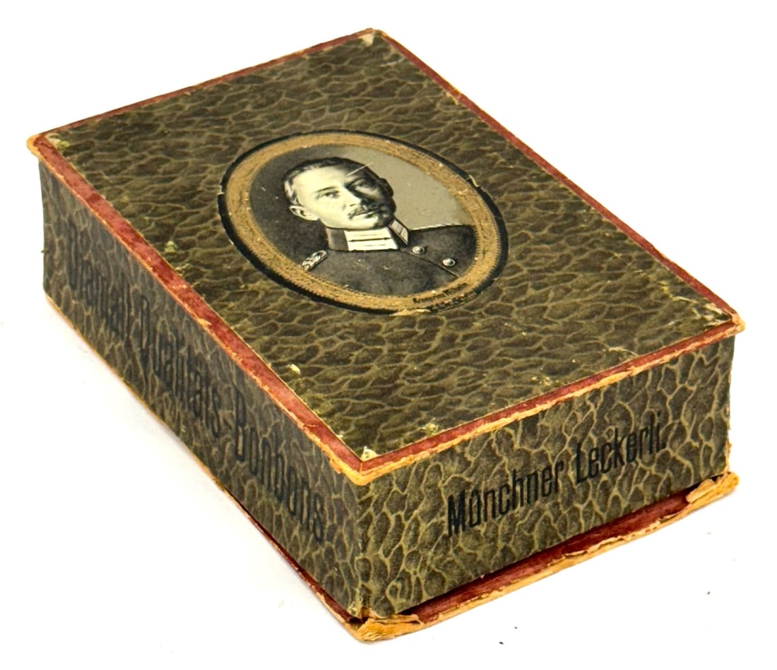 Antique German Candy Box with Kronprinz Wilhelm: Antique Monchner Leckerli German Quality Candy Box with Kronprinz Wilhelm. No. 21402? Wilhelm became crown prince at the age of six in 1888, when his grandfather?Frederick III?died and his father beca
