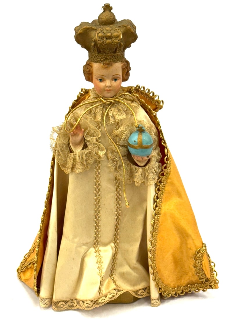 Religious Church Statue A. Prosperi Infant Jesus of Prague: Religious Church Statue A. Prosperi Infant Jesus of Prague .? The religious statue is in very nice used condition.? Statue stands 13.5 inches tall.? Marked on base A. Prosperi 241, cloths are are in n