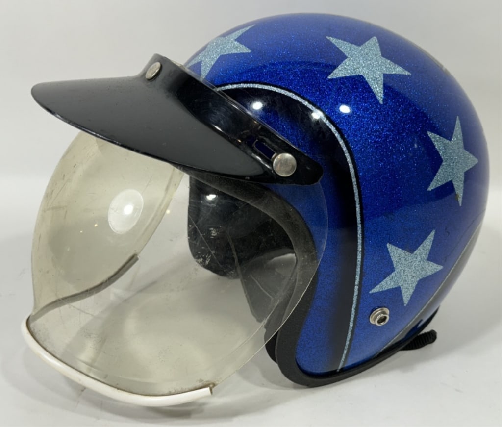 1960s-70s Metal Flake Stars Motorcycle Helmet (1 of 8)