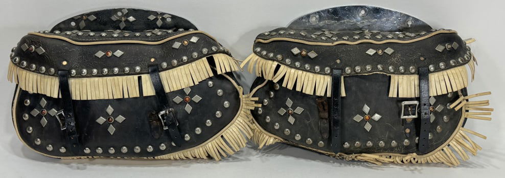 Vintage Leather Studded Motorcycle Saddle Bags (1 of 19)